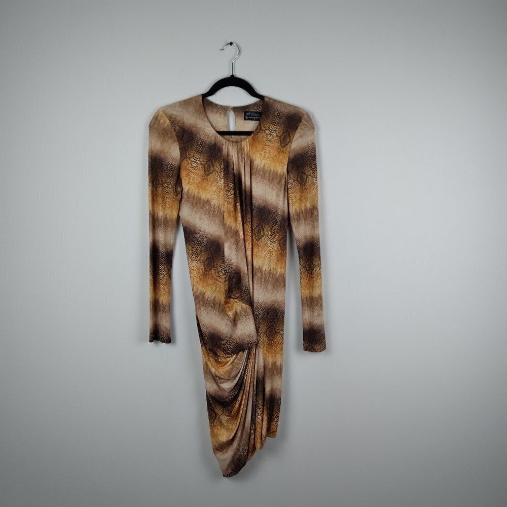 Ronny Kobo Tri Color Long Sleeve  Asymmetrical  BodyCon  Snake Print  Dress Sz S